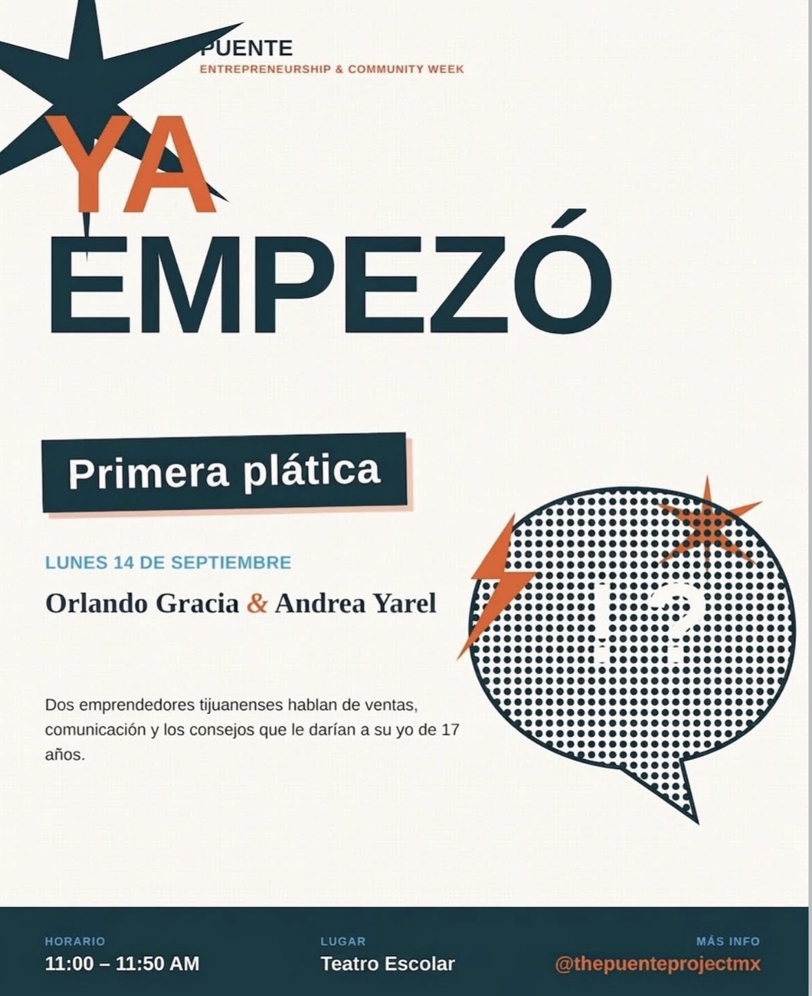 Primera plática con Orlando Gracia y Andrea Yarel en el Teatro Escolar